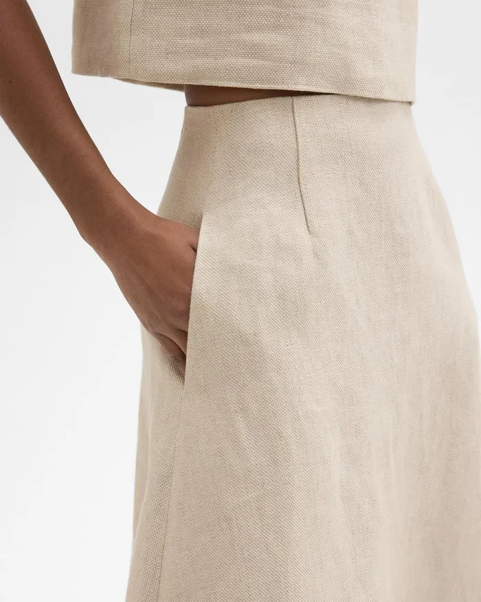 Women Theory Skirts Midi Circle Skirt In Basket Weave Linen Straw