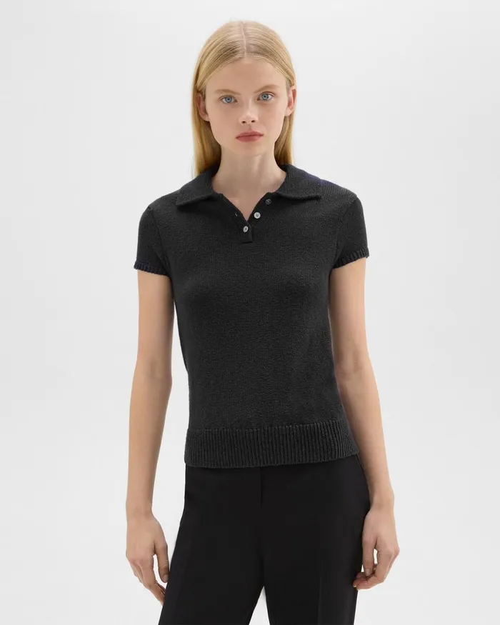 Women Theory Sweaters Cardigans Cap Sleeve Polo In CottonWool Boucleacute Black