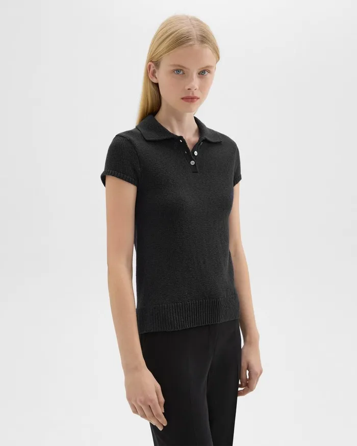 Women Theory Sweaters Cardigans Cap Sleeve Polo In CottonWool Boucleacute Black