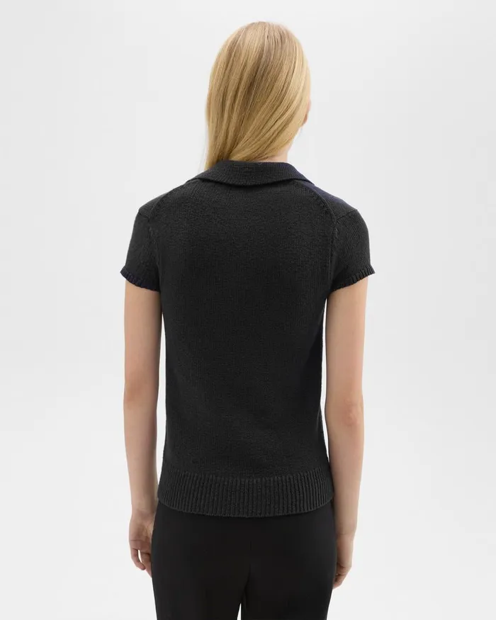 Women Theory Sweaters Cardigans Cap Sleeve Polo In CottonWool Boucleacute Black