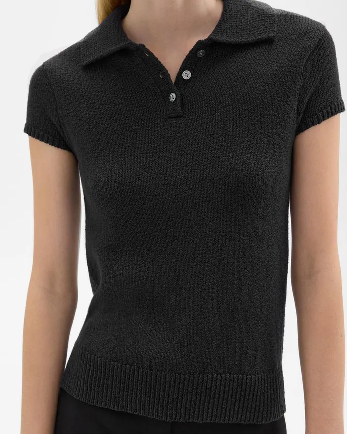 Women Theory Sweaters Cardigans Cap Sleeve Polo In CottonWool Boucleacute Black