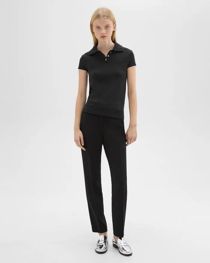 Women Theory Sweaters Cardigans Cap Sleeve Polo In CottonWool Boucleacute Black