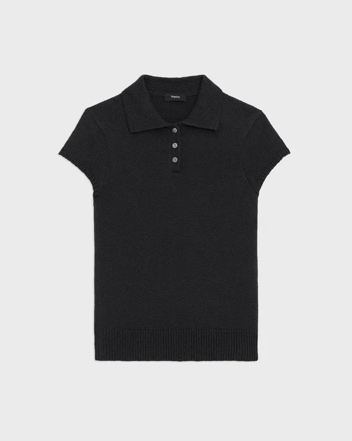 Women Theory Sweaters Cardigans Cap Sleeve Polo In CottonWool Boucleacute Black