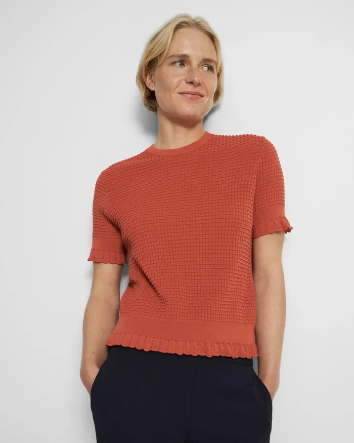 Women Theory Sweaters Cardigans ShortSleeve Sweater In Cotton Blend Dark Coral