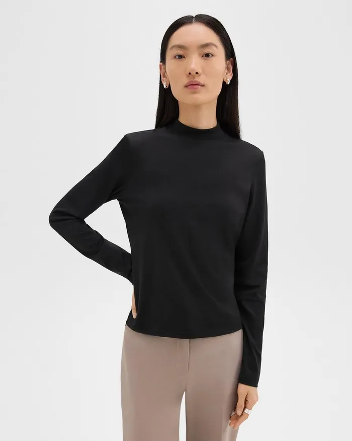 Women Theory TShirts Tank Tops Tiny Mock Neck Tee In Organic Cotton Black
