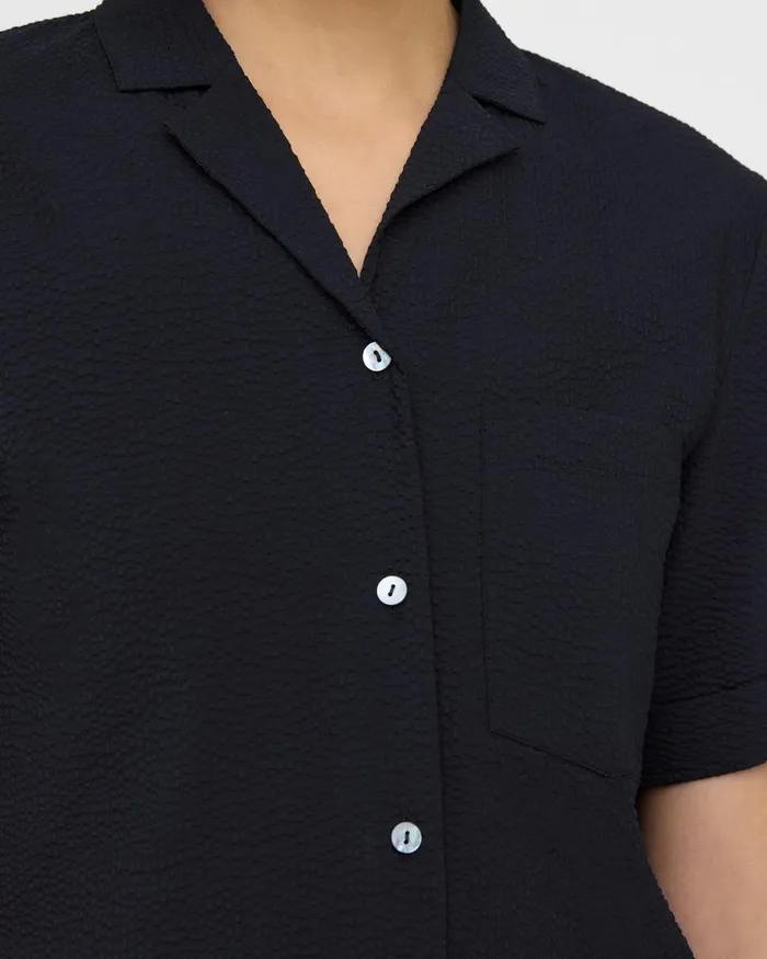 Women Theory Tops Camp Shirt In Seersucker Nocturne Navy