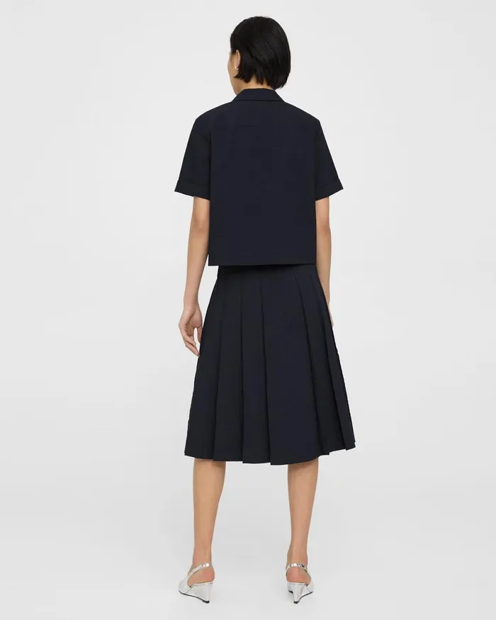 Women Theory Tops Camp Shirt In Seersucker Nocturne Navy