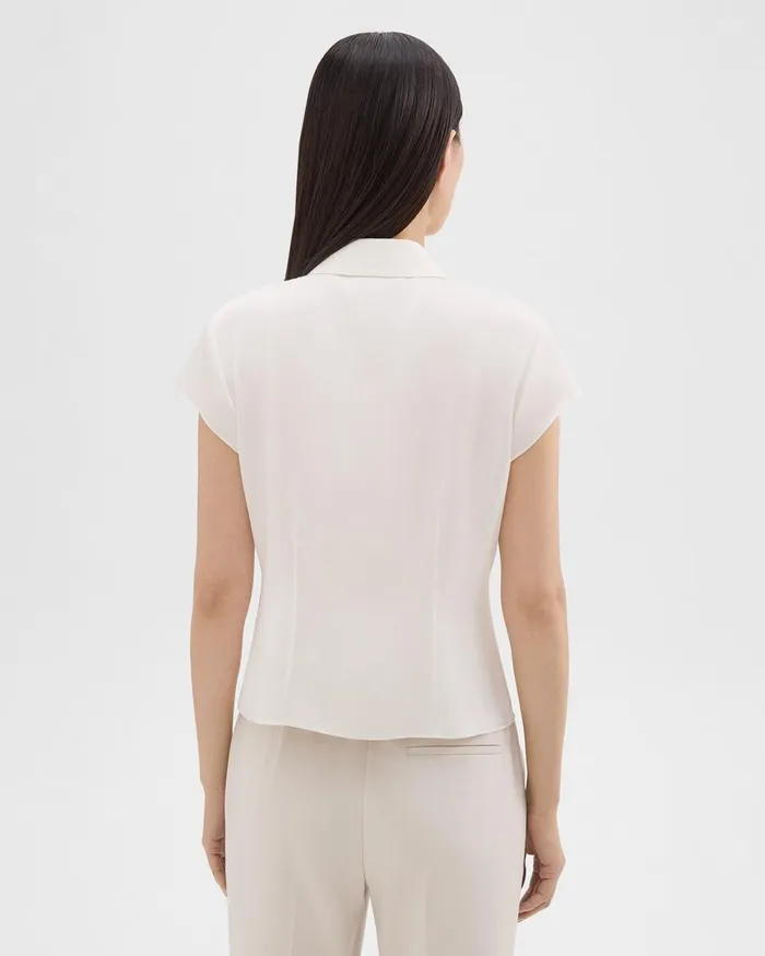 Women Theory Tops Cap Sleeve Shirt In Silk Georgette Ivory