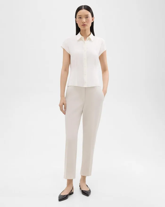 Women Theory Tops Cap Sleeve Shirt In Silk Georgette Ivory