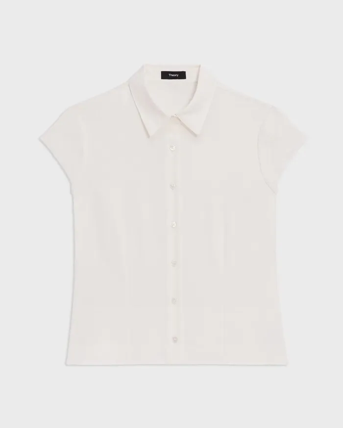Women Theory Tops Cap Sleeve Shirt In Silk Georgette Ivory