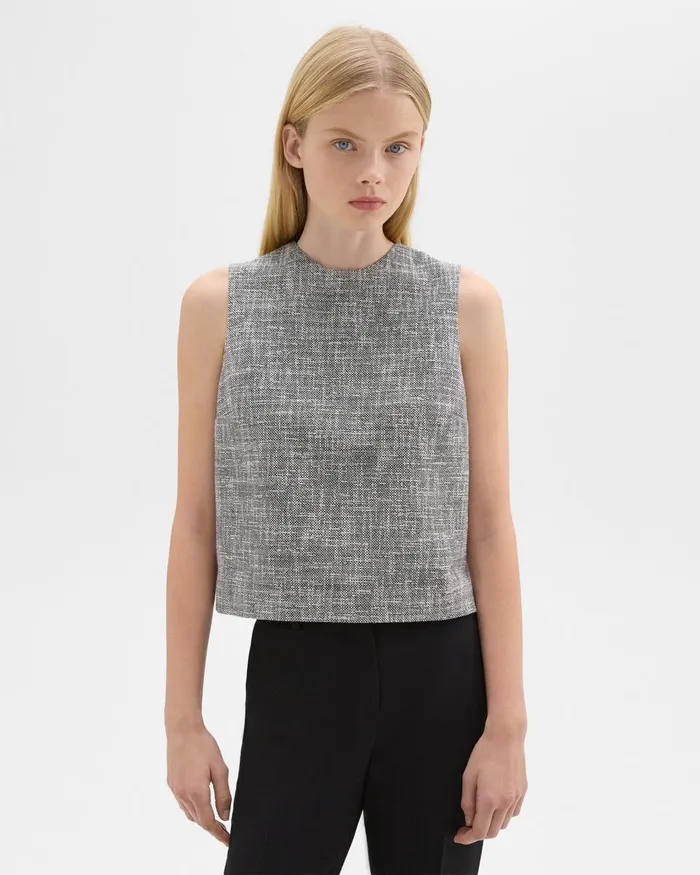 Women Theory Tops Shell Top In Canvas Tweed Black Multi
