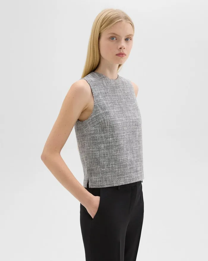 Women Theory Tops Shell Top In Canvas Tweed Black Multi