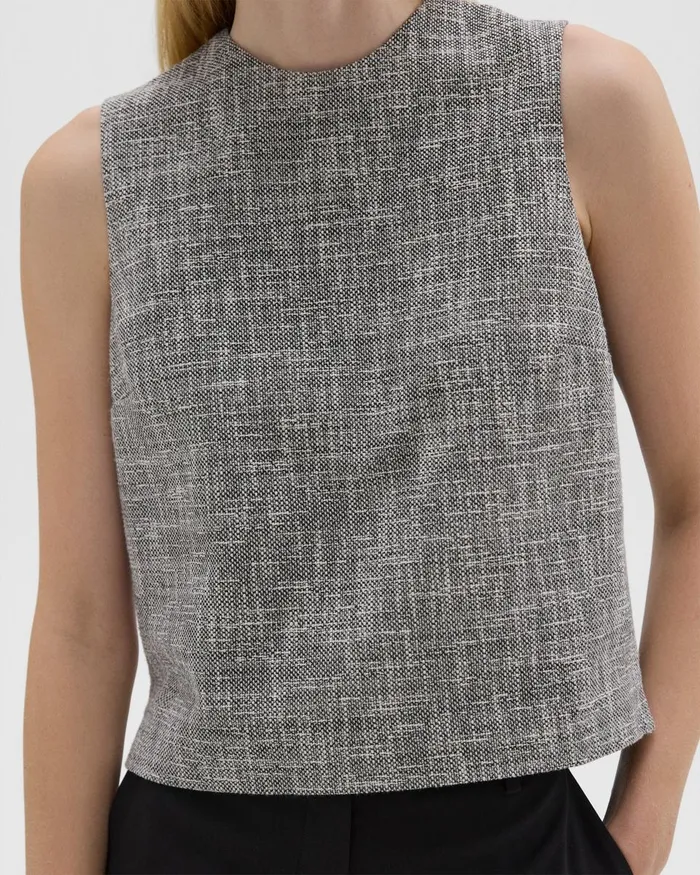Women Theory Tops Shell Top In Canvas Tweed Black Multi
