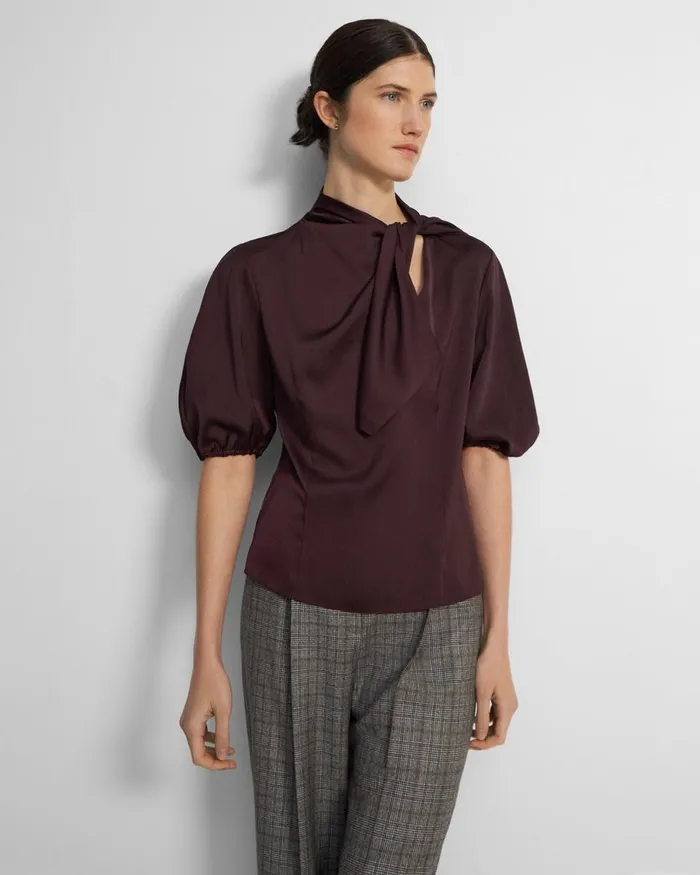 Women Theory Tops Twisted Scarf Top In Recycled Satin Merlot