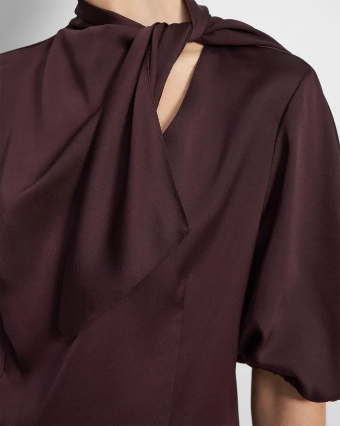 Women Theory Tops Twisted Scarf Top In Recycled Satin Merlot
