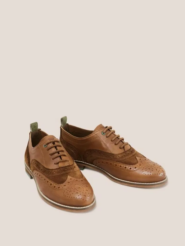 Women Thistle Leather Lace Up Brogue Dark Tan White Stuff Shoes