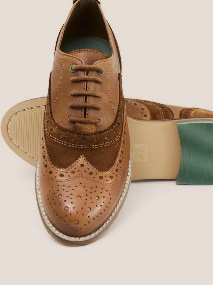 Women Thistle Leather Lace Up Brogue Dark Tan White Stuff Shoes