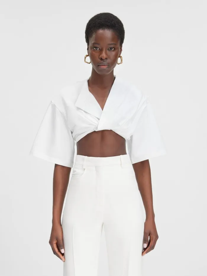Women Tops and Shirts JACQUEMUS The Bahia Cropped Tshirt White