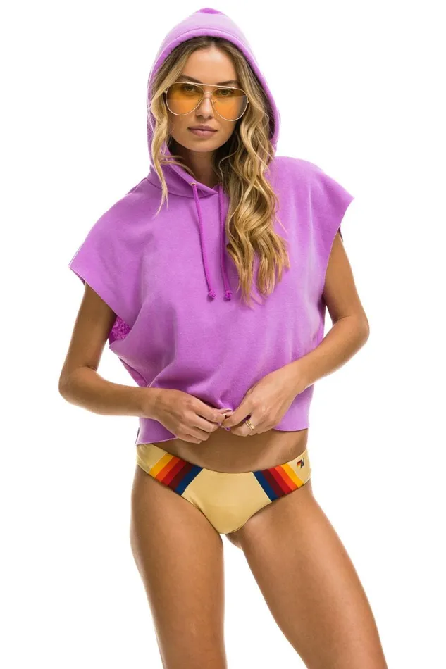 Women Tops Aviator Nation LOGO EMBROIDERY SLEEVELESS RELAXED CROPPED PULLOVER HOODIE 8211 NEON PURPLE Women Tops Aviator Nation LOGO EMBROIDERY SLEEVELESS RELAXED CROPPED PULLOVER HOODIE 8211 NEON PURPLE
