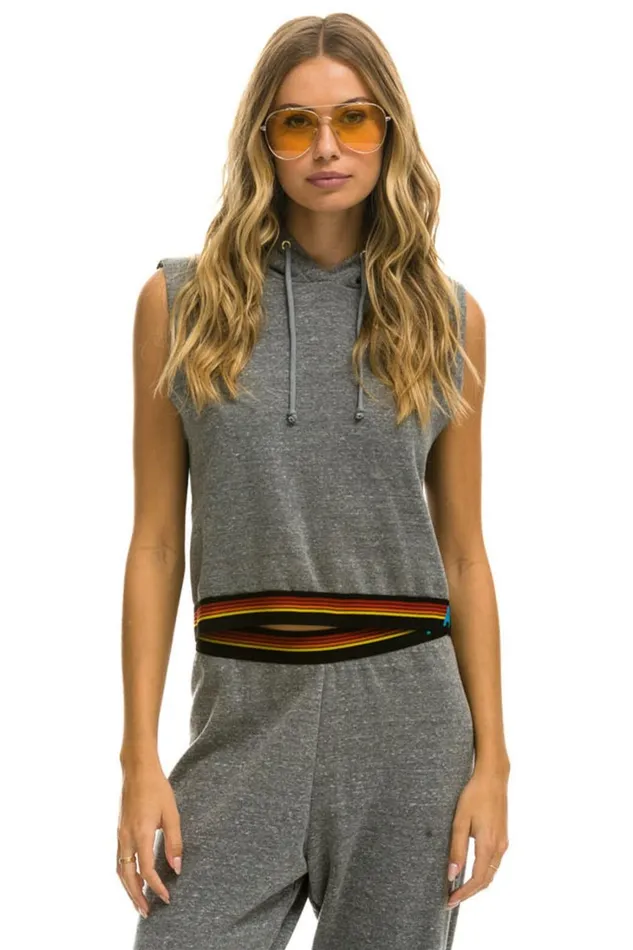 Women Tops Aviator Nation LOGO STRIPE SLEEVELESS CROP PULLOVER HOODIE 8211 HEATHER GREY Women Tops Aviator Nation LOGO STRIPE SLEEVELESS CROP PULLOVER HOODIE 8211 HEATHER GREY
