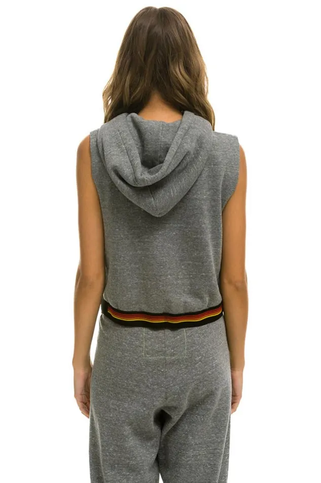 Women Tops Aviator Nation LOGO STRIPE SLEEVELESS CROP PULLOVER HOODIE 8211 HEATHER GREY Women Tops Aviator Nation LOGO STRIPE SLEEVELESS CROP PULLOVER HOODIE 8211 HEATHER GREY