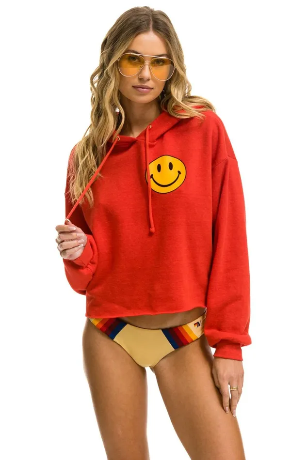 Women Tops Aviator Nation SMILEY 2 RELAXED CROPPED PULLOVER HOODIE 8211 RED Women Tops Aviator Nation SMILEY 2 RELAXED CROPPED PULLOVER HOODIE 8211 RED
