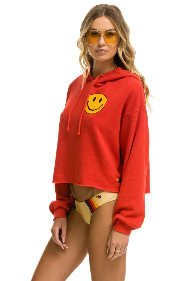 Women Tops Aviator Nation SMILEY 2 RELAXED CROPPED PULLOVER HOODIE 8211 RED Women Tops Aviator Nation SMILEY 2 RELAXED CROPPED PULLOVER HOODIE 8211 RED