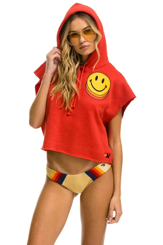 Women Tops Aviator Nation SMILEY SUNSET SLEEVELESS RELAXED CROPPED PULLOVER HOODIE 8211 RED Women Tops Aviator Nation SMILEY SUNSET SLEEVELESS RELAXED CROPPED PULLOVER HOODIE 8211 RED