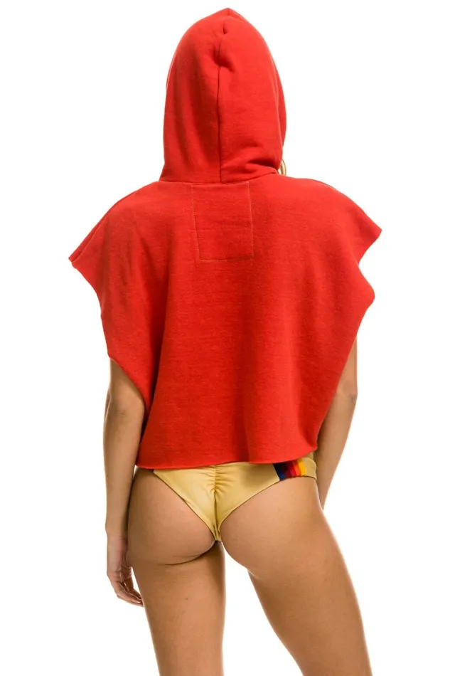 Women Tops Aviator Nation SMILEY SUNSET SLEEVELESS RELAXED CROPPED PULLOVER HOODIE 8211 RED
