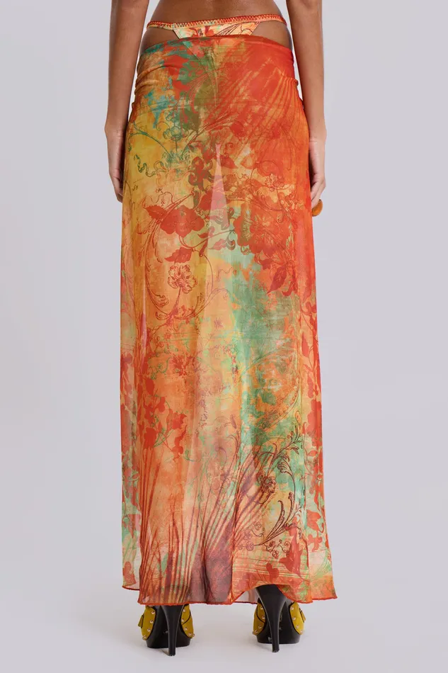 Women Tops Jaded London Shop Mari Asymmetric Maxi Skirt With Rattan Trim