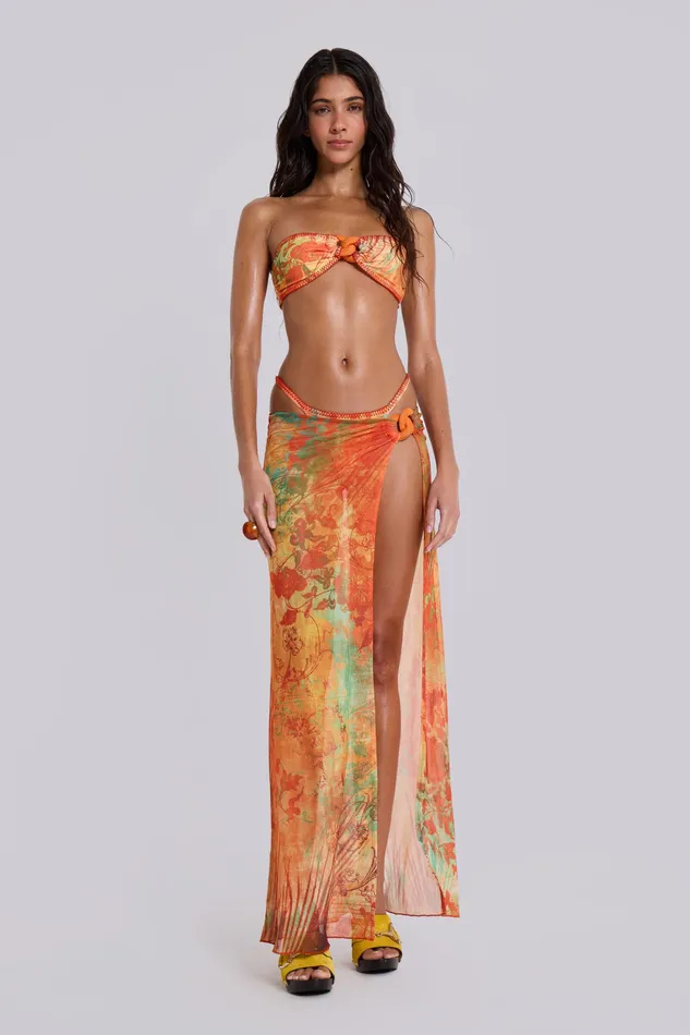 Women Tops Jaded London Shop Mari Asymmetric Maxi Skirt With Rattan Trim