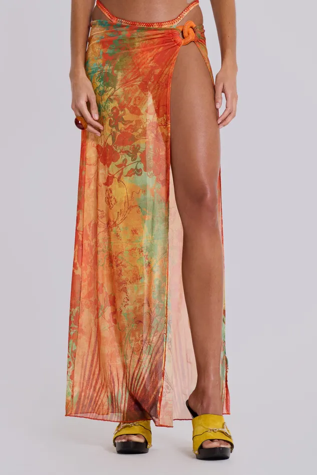 Women Tops Jaded London Shop Mari Asymmetric Maxi Skirt With Rattan Trim