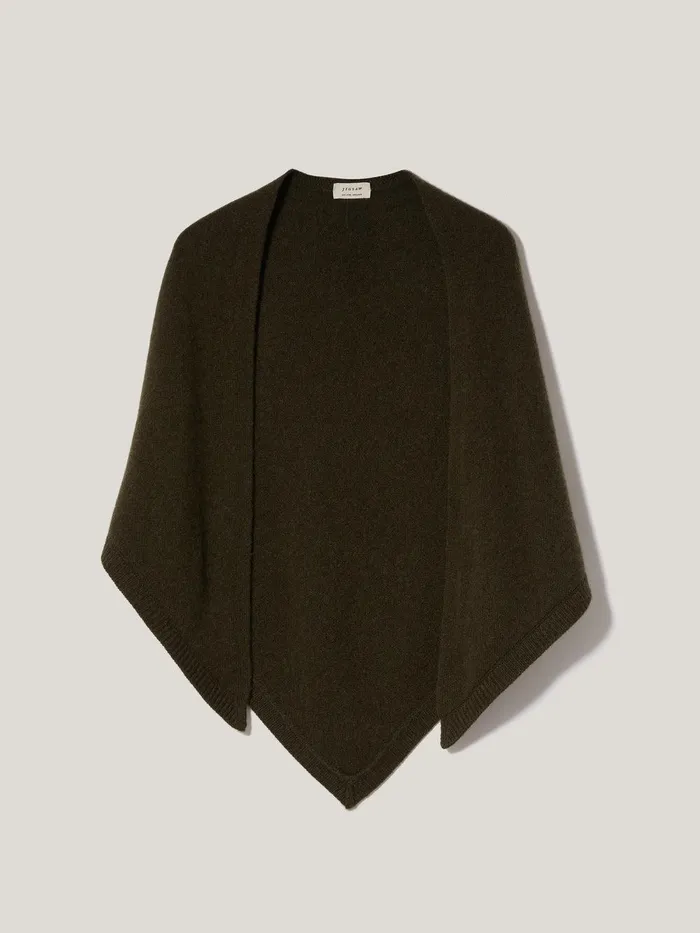 Women Triangle Knitted Scarf Dark Green Jigsaw Ponchos and Scarves