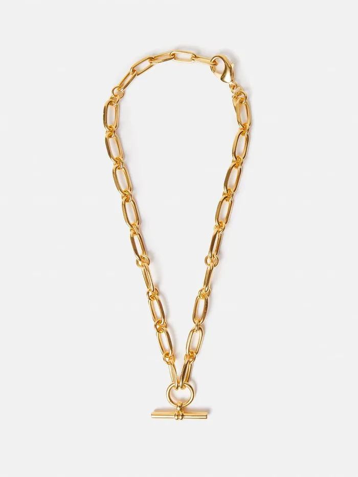 Women Trombone Link Chain Necklace Gold Jigsaw Jewellery