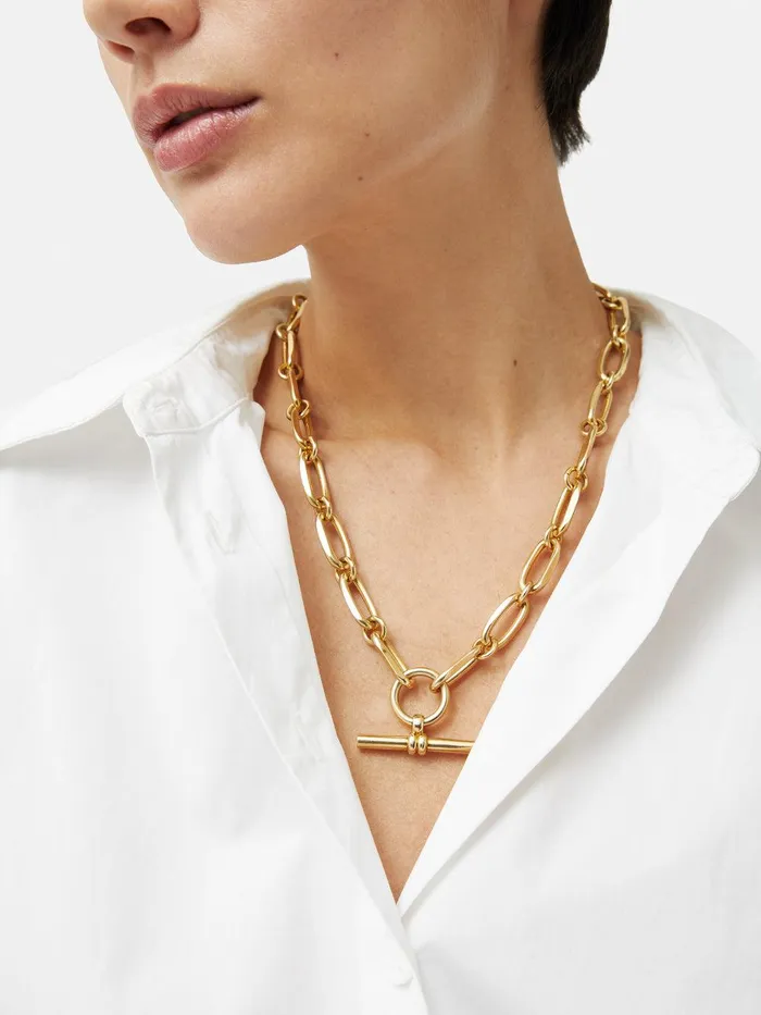 Women Trombone Link Chain Necklace Gold Jigsaw Jewellery