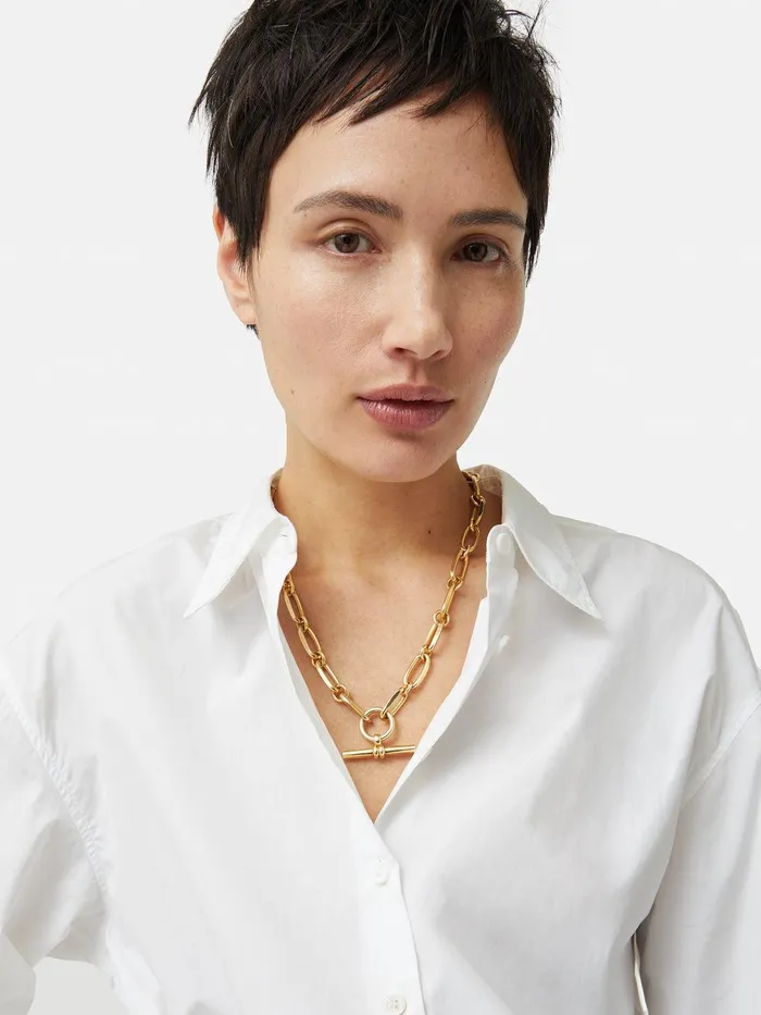 Women Trombone Link Chain Necklace Gold Jigsaw Jewellery