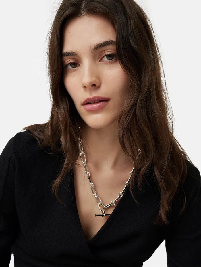 Women Trombone Link Chain Necklace Silver Jigsaw Party