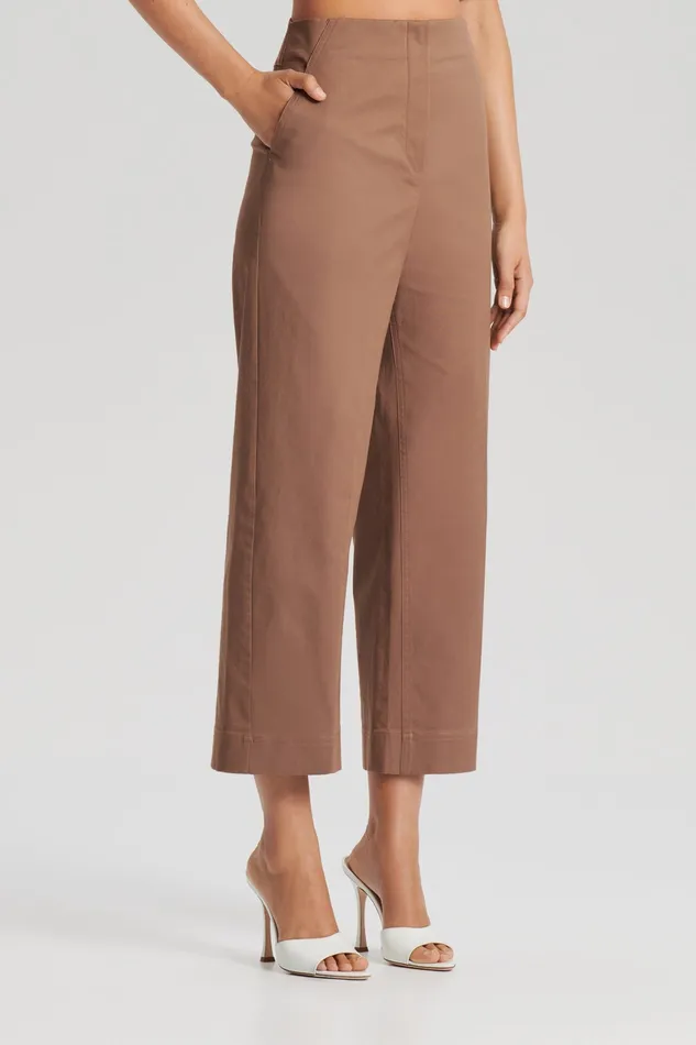 Women Trousers Scanlan Theodore SATEEN CROPPED WIDE LEG TROUSER MOCHA