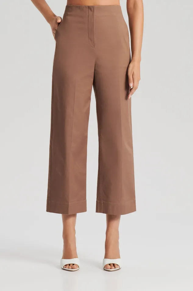 Women Trousers Scanlan Theodore SATEEN CROPPED WIDE LEG TROUSER MOCHA