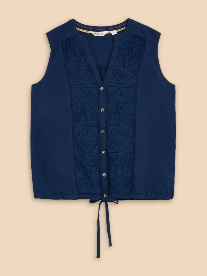 Women TULIP JERSEY SLEEVELESS SHIRT French Navy White Stuff Shirts and Blouses Women TULIP JERSEY SLEEVELESS SHIRT French Navy White Stuff Shirts and Blouses