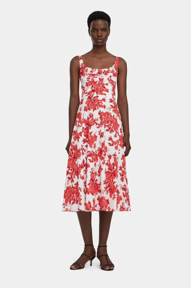 Women Verena Dress In Hot Pink Centifolia Rose Floral Print Bibione Cotton Dresses Emilia Wickstead