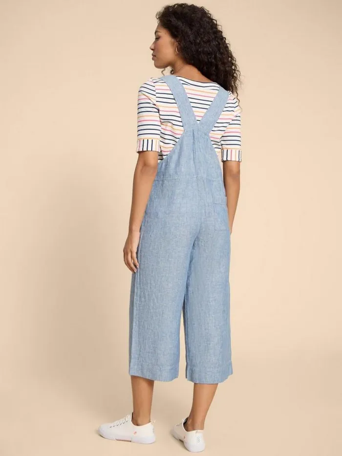 Women Viola Crop Linen Dungaree Chambray Blue White Stuff Dresses