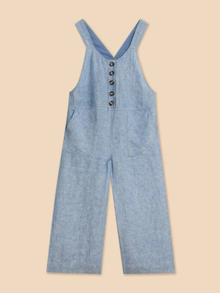 Women Viola Crop Linen Dungaree Chambray Blue White Stuff Dresses
