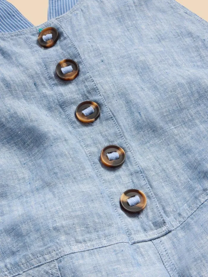 Women Viola Crop Linen Dungaree Chambray Blue White Stuff Dresses