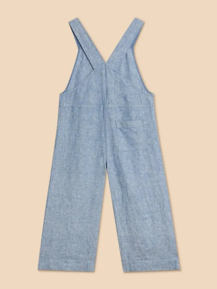 Women Viola Crop Linen Dungaree Chambray Blue White Stuff Dresses