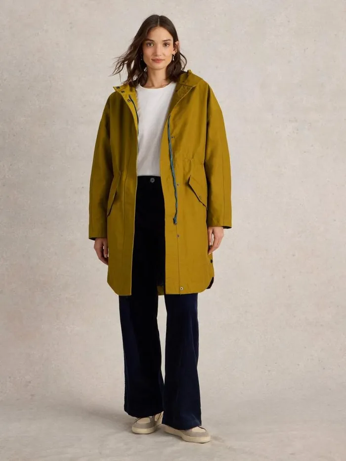 Women Winnie Waterproof Coat Dark Chartreuse White Stuff Coats and Jackets