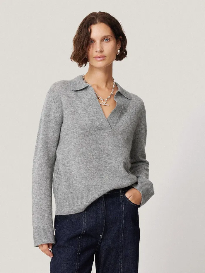 Women Wool Cashmere Blend Collar Jumper Light Grey Jigsaw Knitwear and Cashmere