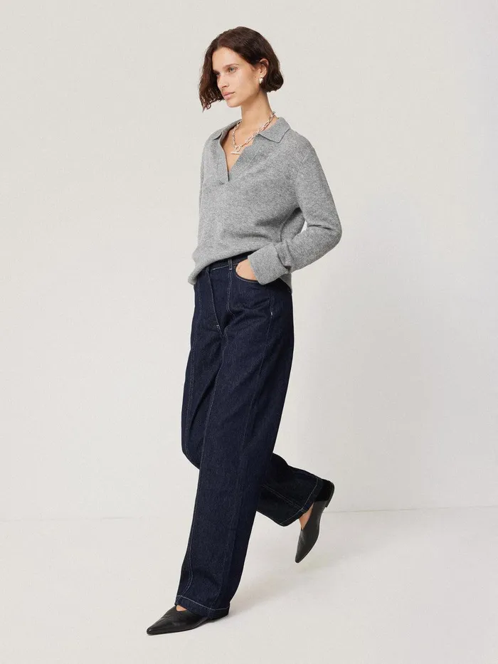 Women Wool Cashmere Blend Collar Jumper Light Grey Jigsaw Knitwear and Cashmere