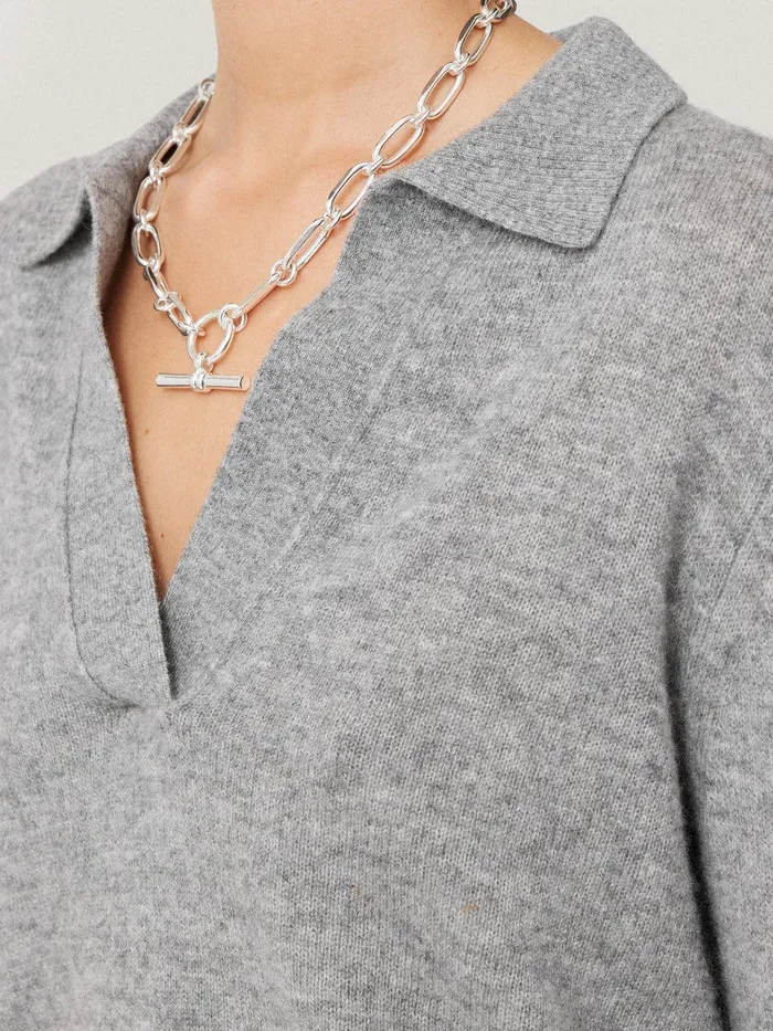Women Wool Cashmere Blend Collar Jumper Light Grey Jigsaw Knitwear and Cashmere
