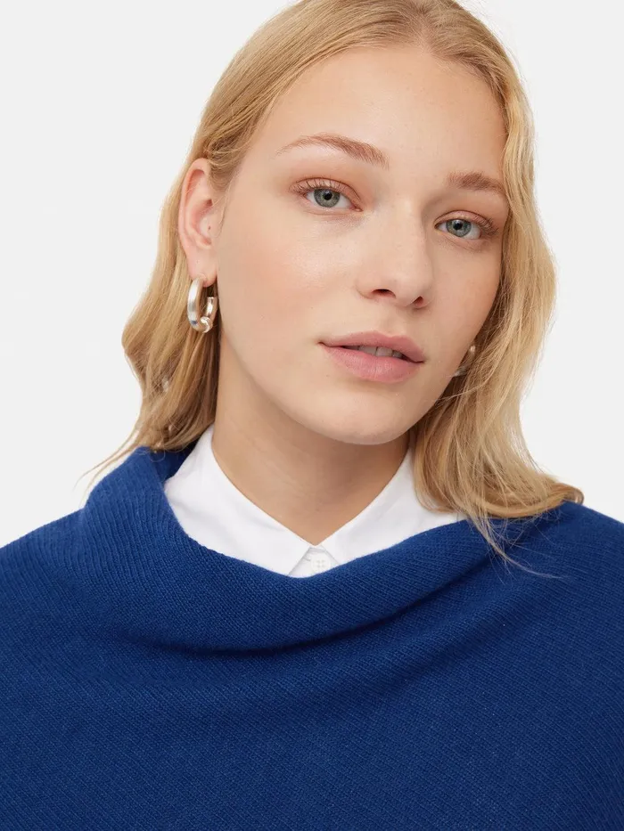 Women Wool Cashmere Blend Drape Poncho Blue Jigsaw Ponchos and Scarves